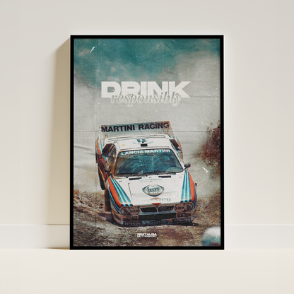 Póster "Beber responsablemente" del Lancia 037